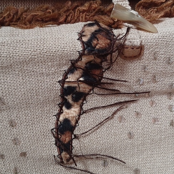 Safari Knit Faux Fur Animal Print Spots Stripes Sequins & Fringe Long Sweater - Picture 4 of 10